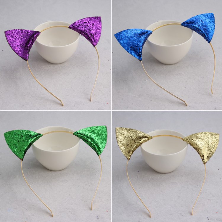 Wholesale Cute Cat Ears Headbands Party Hair Accessories Women Gold Glitter Glequin Headband Headdress