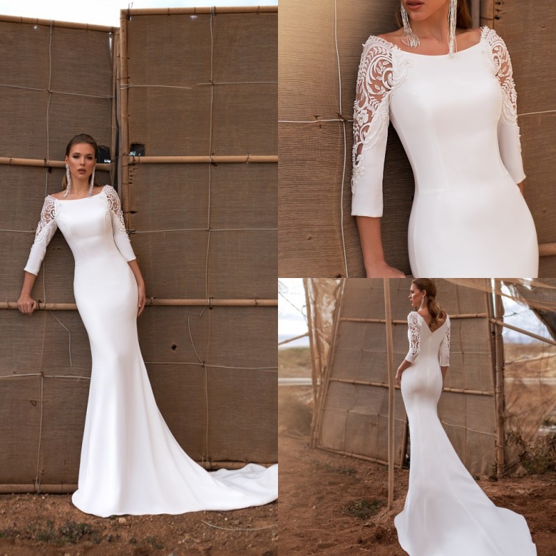 2020 Arivilloso Wedding Dresses Scoop Neck Long Sleeves Appliques Satin Beach Bridal Gowns Backless Sweep Train Mermaid Wedding Dress, Gold
2020 Arivilloso Wedding Dresses Scoop Neck Long Sleeves Appliques Satin Beach Bridal Gowns Backless Sweep Train Mermaid Wedding Dress, Gold