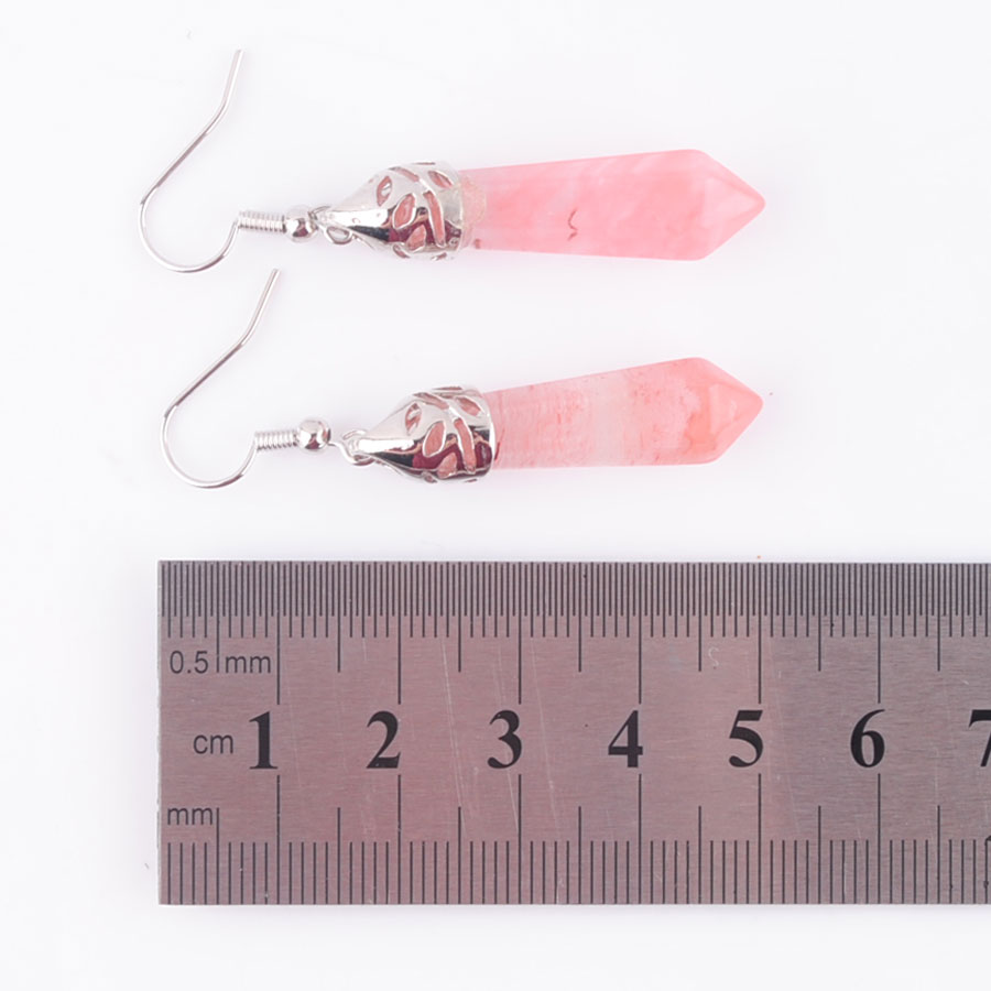 WOJIAER Natural Red Quartz Gem Stone Dangle Earrings Hexagonal Pointed Reiki Chakra Beads For Women Jewelry R3076