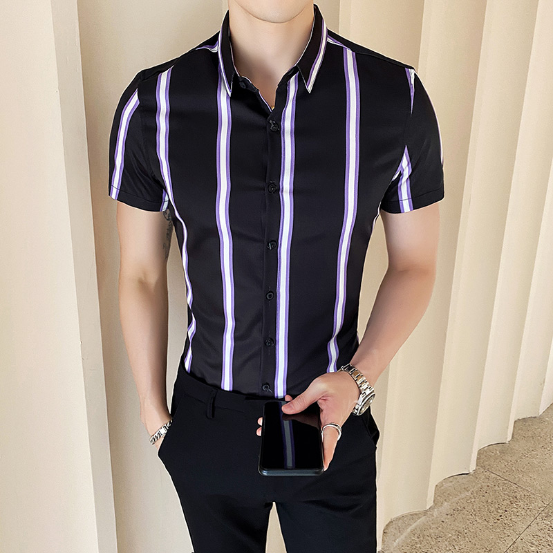 2020 Men's Striped Short-sleeved Shirt Summer Casual Lapel Colorful Fashion Slim Shirt Men's Cotton Beach Hawaii Casual, Black
2020 Men's Striped Short-sleeved Shirt Summer Casual Lapel Colorful Fashion Slim Shirt Men's Cotton Beach Hawaii Casual, Black