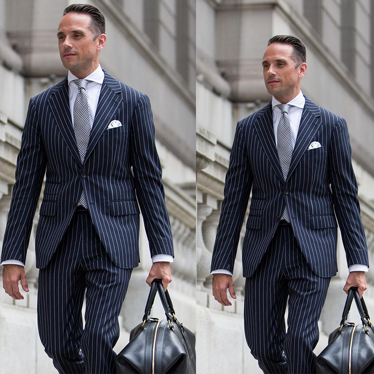 Blue Pinstripe Wedding Groom Wear One Button 2 Pieces Men Formal Suits Custom Made High Quality Blazer