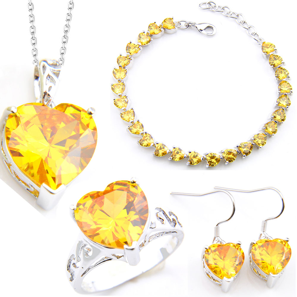 LuckyShine 4 Pieces/Set Bride Jewelry Set Earring Pendants Rings Bracelet 925 Sterling Silver Plated Crystal Zircon Heart Wedding Jewelry, Golden
LuckyShine 4 Pieces/Set Bride Jewelry Set Earring Pendants Rings Bracelet 925 Sterling Silver Plated Crystal Zircon Heart Wedding Jewelry, Golden