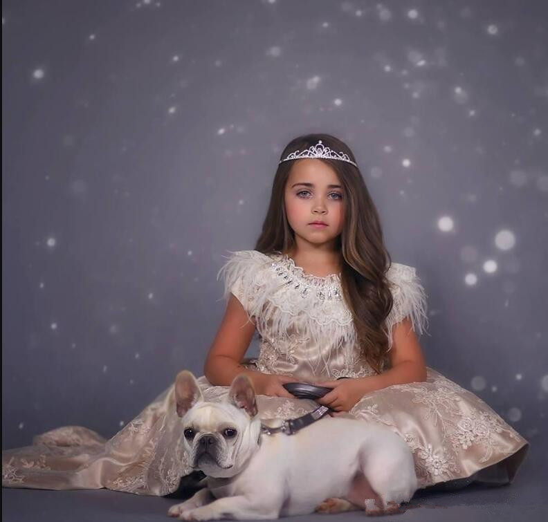 2020 New High Low Flower Girl Dresses Jewel Feather Boho First Communion Gowns For Little Girl Short Sleeves A Line Girls Pageant Dresses