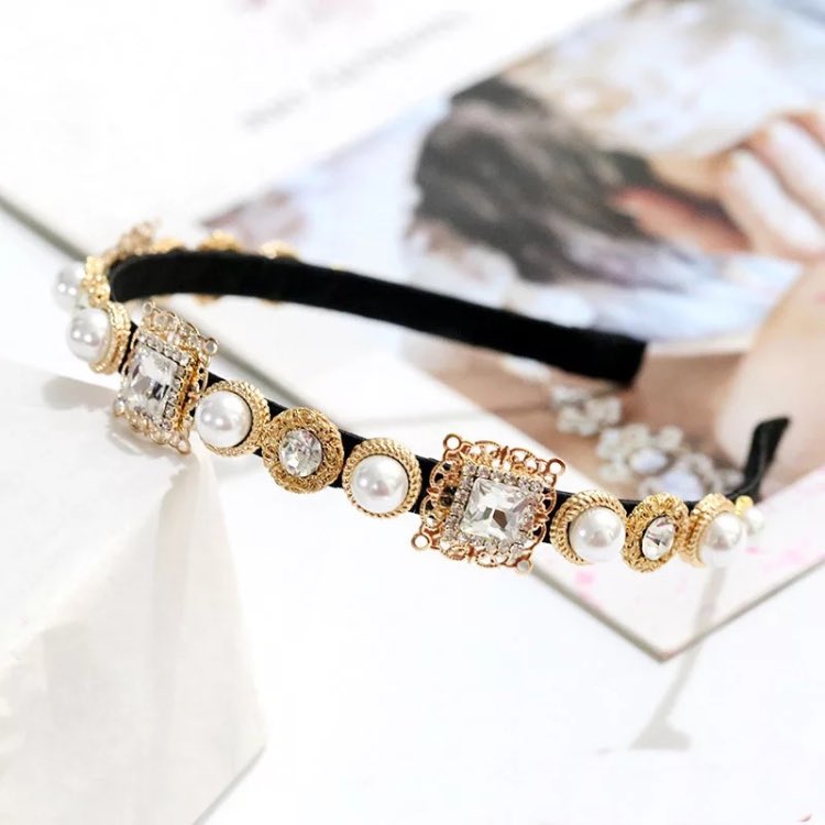 Baroque Retro Pearl Headband Diamond Glass Zircon Hairwear Fashion Rhinestone Hairband Women Hair Jewelry 4 Colors Wholesale