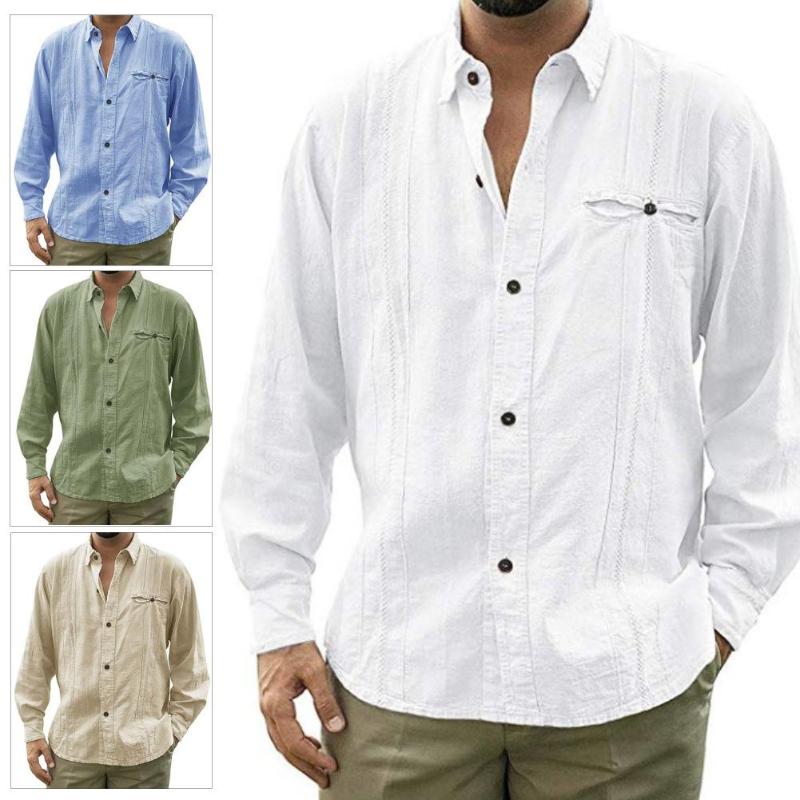 Men Casual Solid Color Long Sleeve Turn Down Collar Button Cotton Linen Shirt Top Solid Color Lapel Button Closure Breathable, Blue
Men Casual Solid Color Long Sleeve Turn Down Collar Button Cotton Linen Shirt Top Solid Color Lapel Button Closure Breathable, Blue