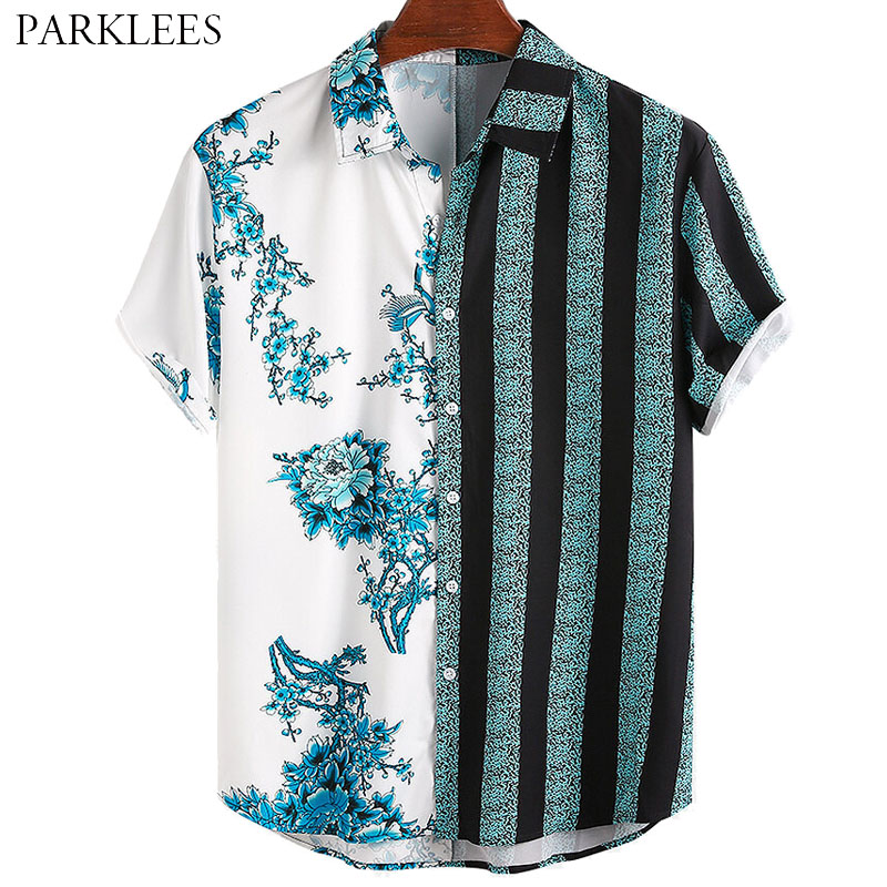 Elegant Floral Printed Mens Shirt Striped Patchwork Summer Shirts for Men Casual Button Up Chemise Homme Camisas Para Hombre 3XL, Dark blue
Elegant Floral Printed Mens Shirt Striped Patchwork Summer Shirts for Men Casual Button Up Chemise Homme Camisas Para Hombre 3XL, Dark blue