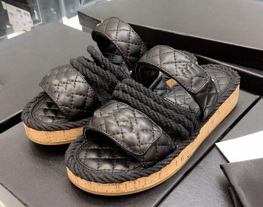 Hot Sale-sandals rope leather luxury sandals flat slides heel beach shoes open toe with box, Black
Hot Sale-sandals rope leather luxury sandals flat slides heel beach shoes open toe with box, Black
