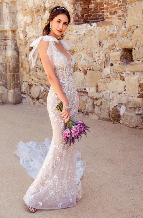 kitty chen new mermaid wedding dresses backless beaded spaghetti v neck lace appliqued beach bridal gowns court train wedding dress