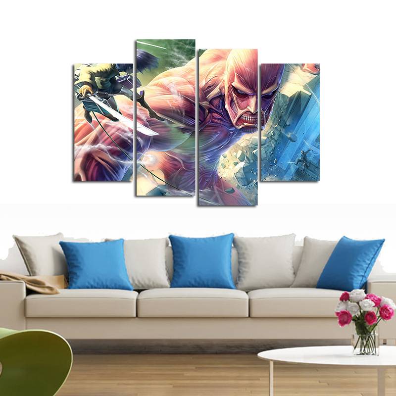 .4pcs/set Unframed Attack on Titan Fight Giant Anime Poster Print On Canvas Wall Art Picture For Home and Living Room Decor