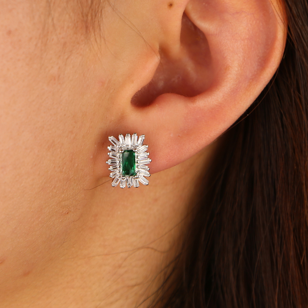 white green firework cz geometric stud earring for lady women gift classic simple cubic zirconia studs
