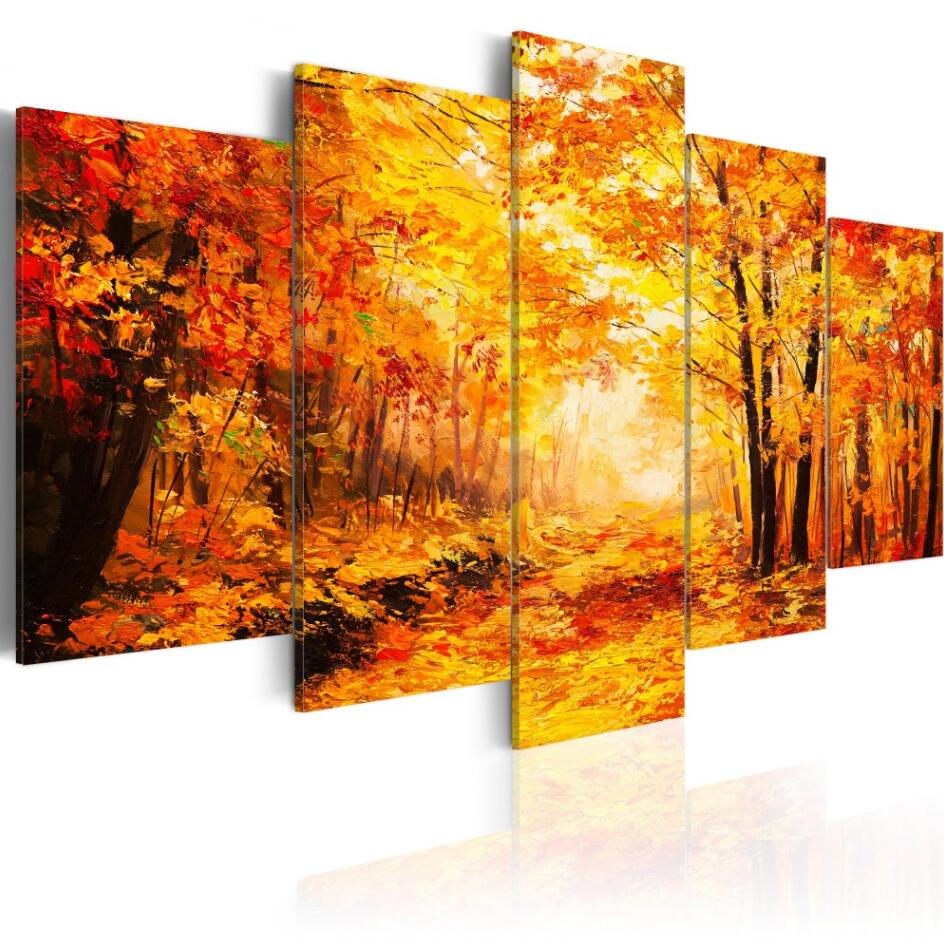 5 Panel Sets Beautiful Waterfall Landscape Painting Flowers Modern Pictures on Canvas Modern Living Room Office Decoration,Choose Color And