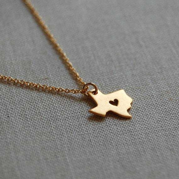 Outline Texas Map Necklace With Heart USA TX State Necklace I Heart Love Texas Necklaces Map Geography Necklace
