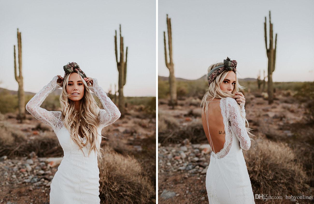 Modern Beach Sexy Full Lace Mermaid Dresses Long Sleeves Boho Backless Wedding Dress Bridal Gowns Custom Vestidos De Noiva