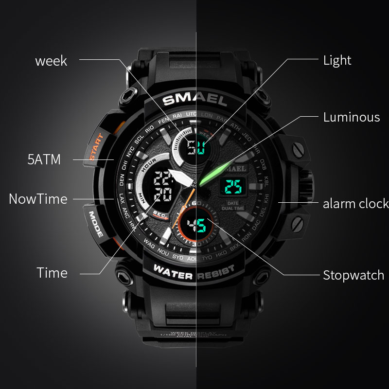 SMAEL Sport Watch for Men New Dual Time Display Male Clock Waterproof Shock Resistant Wristwatch Digital 1708, No send watch for shipping
SMAEL Sport Watch for Men New Dual Time Display Male Clock Waterproof Shock Resistant Wristwatch Digital 1708, No send watch for shipping