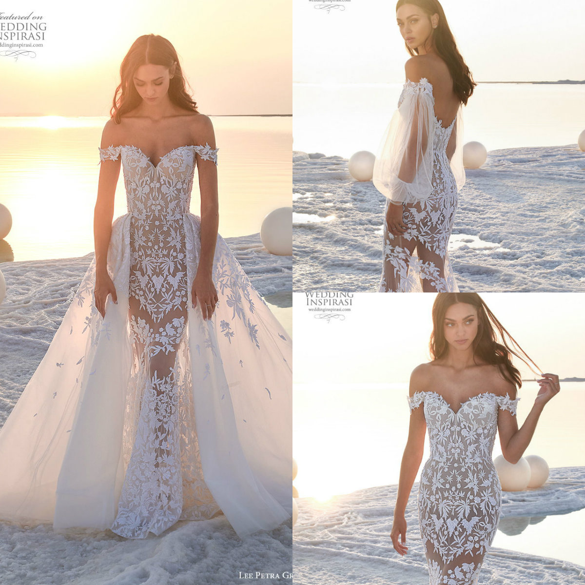 Lee Petra Mermaid Wedding Dress with Detachable Train See Through Off Shoulder Bridal Gowns Plus Size Backless Wedding vestido de novia