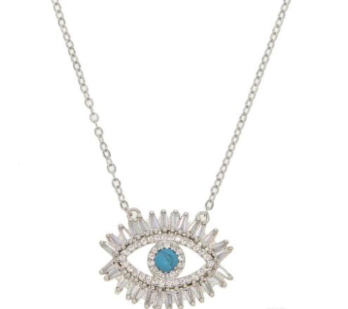 8k gold plated Turkish evil eye necklace lucky girl gift Baguette cubic zirconia turquoise geomstone top quality evil eye jewelry GD117