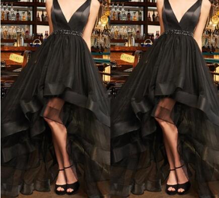Sleeveless Tulle Hi-Lo Vestidos De Fiesta Sexy Evening Party Gowns Custom Made 2019 Black High Low Prom Dresses With Sashes V Neck, Champagne
Sleeveless Tulle Hi-Lo Vestidos De Fiesta Sexy Evening Party Gowns Custom Made 2019 Black High Low Prom Dresses With Sashes V Neck, Champagne