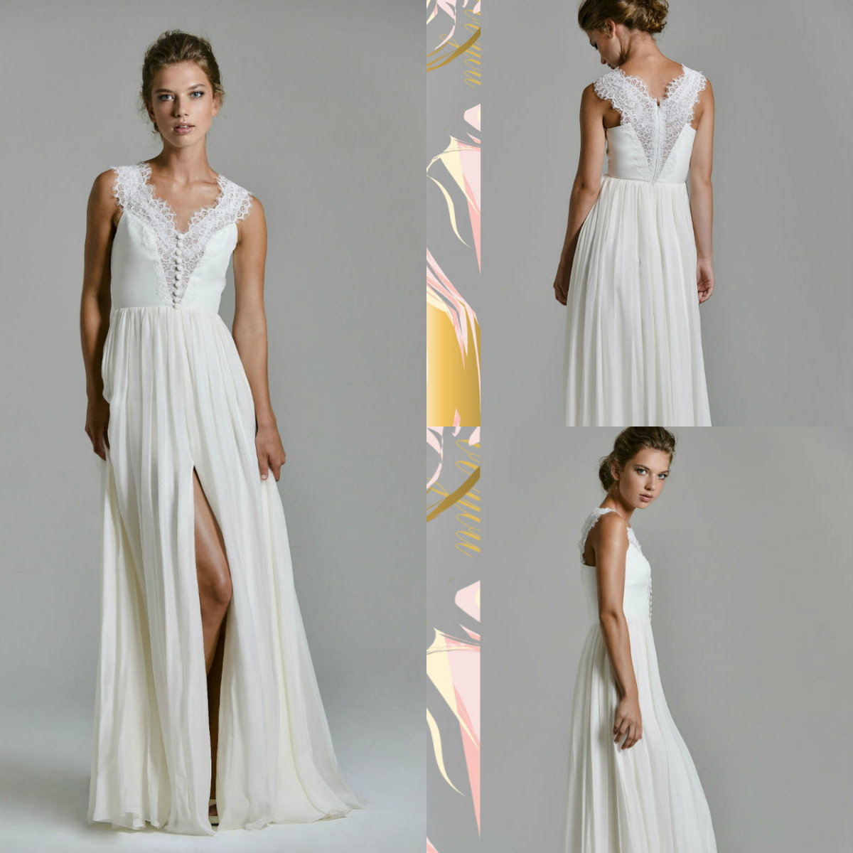 Vintage Chic Bohemia Wedding Dresses V Neck Lace Floor Length Sexy Front Split Beach Wedding Dress Custom Plus Size Country Bridal Gowns