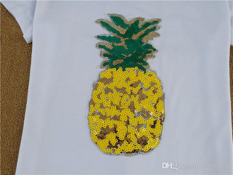 2020 new spring summer fashion new loose sexy tee women top embroidered pineapple sequins T-shirt Girl tops code