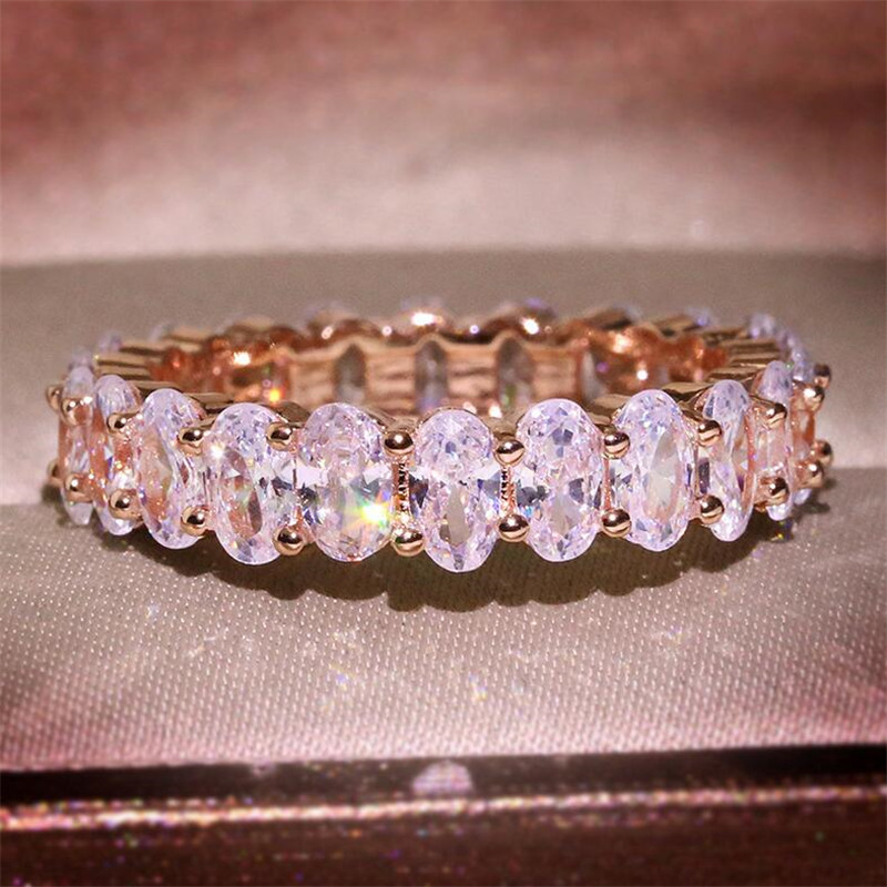 2020 Valentine's Day gift Fashion Jewelry 925 Sterling Silver&Rose Gold Fill Ova Cut White Topaz CZ Diamond Gemstones Women Wedding Ring Set