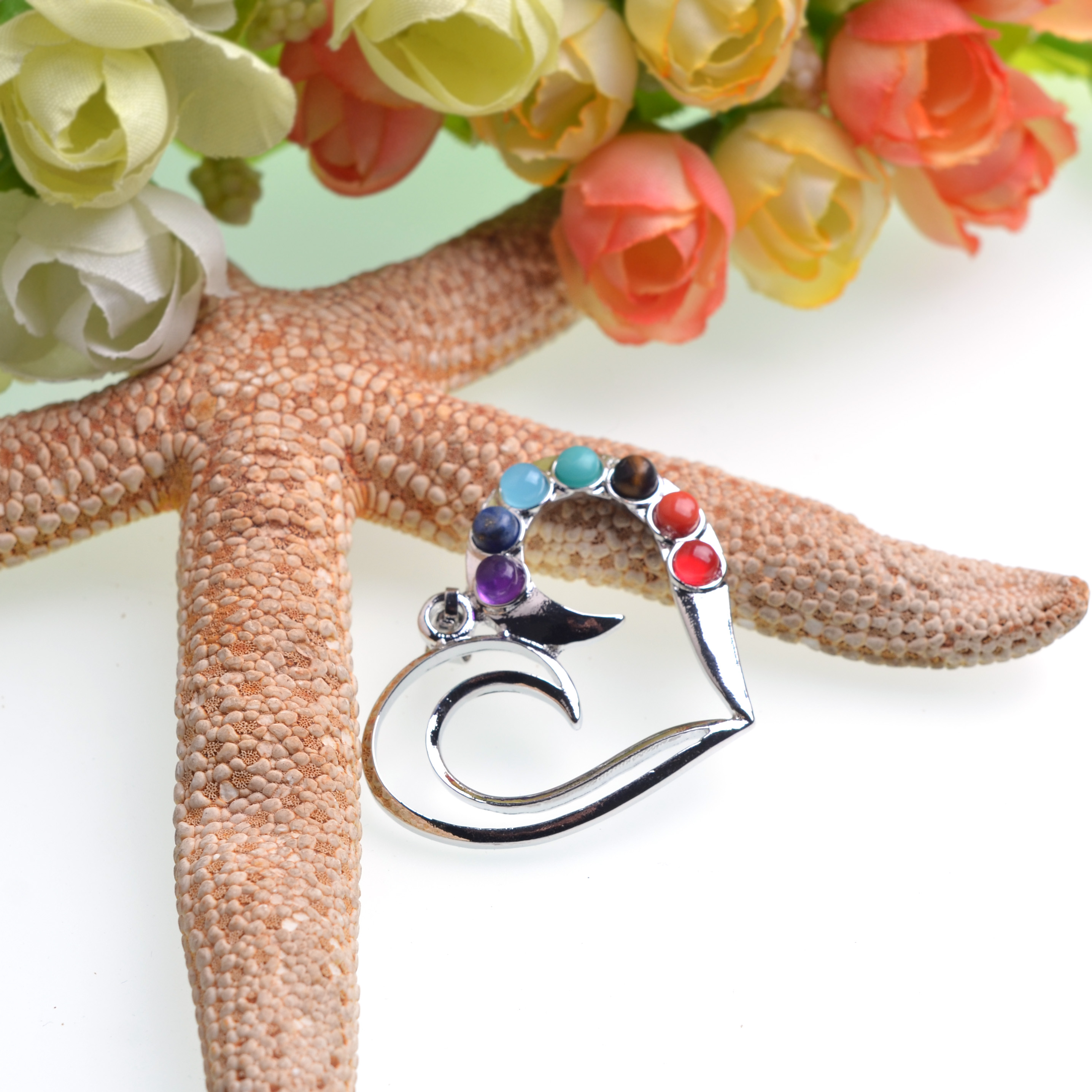 Seven chakra gemstone handmade heart necklace ladies winter sweater exquisite necklace