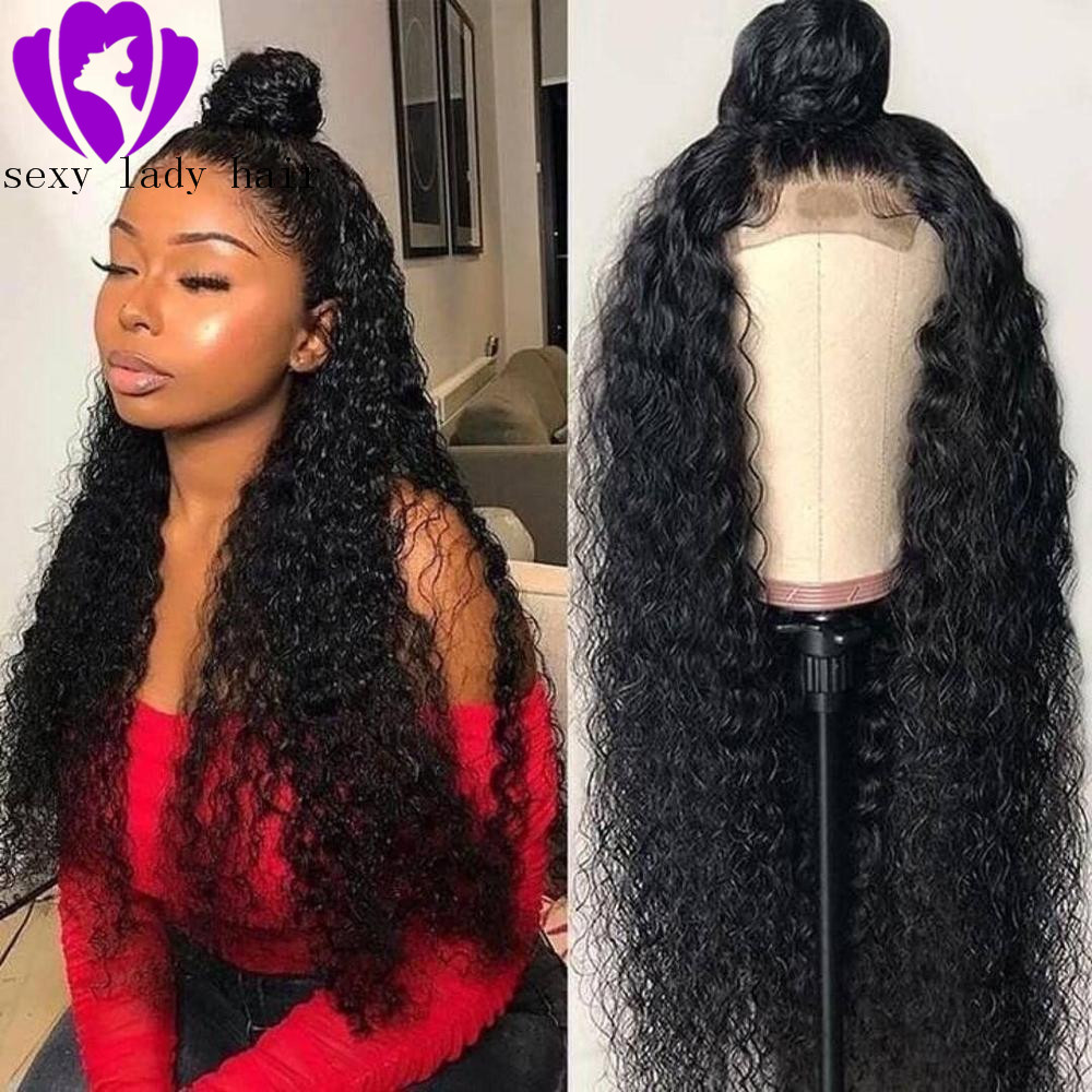 Free shipping Deep part 360 lace kinky Pre Plucked black curly synthetic Lace Front Wig For Women Baby Hair