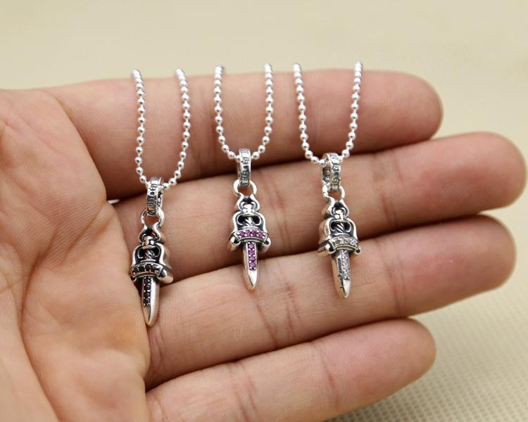 Brand new 925 sterling silver vintage American hand-made designer jewelry antique silver sword necklace pendant with CZ 3 colors hot