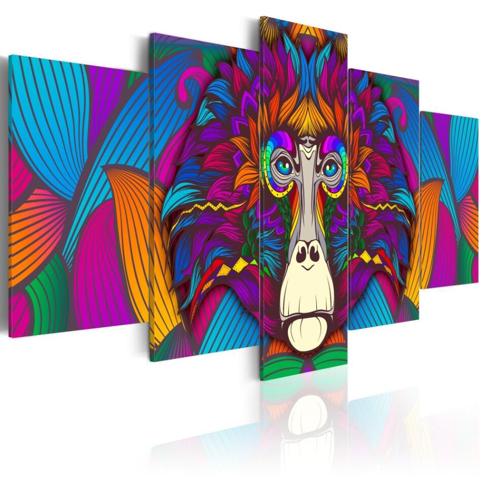 Modern Abstract Animal Funny Color Gorilla Head Oil Painting on Canvas for Living Room Decor Hotel Room Decoration,No Frame