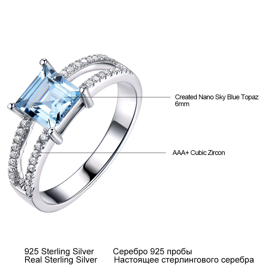 UMCHO Solid 925 Sterling Silver Jewelry Created Nano Sky Blue Topaz Rings For Women Cocktail Ring Wedding Party Fine Jewelry CJ191230