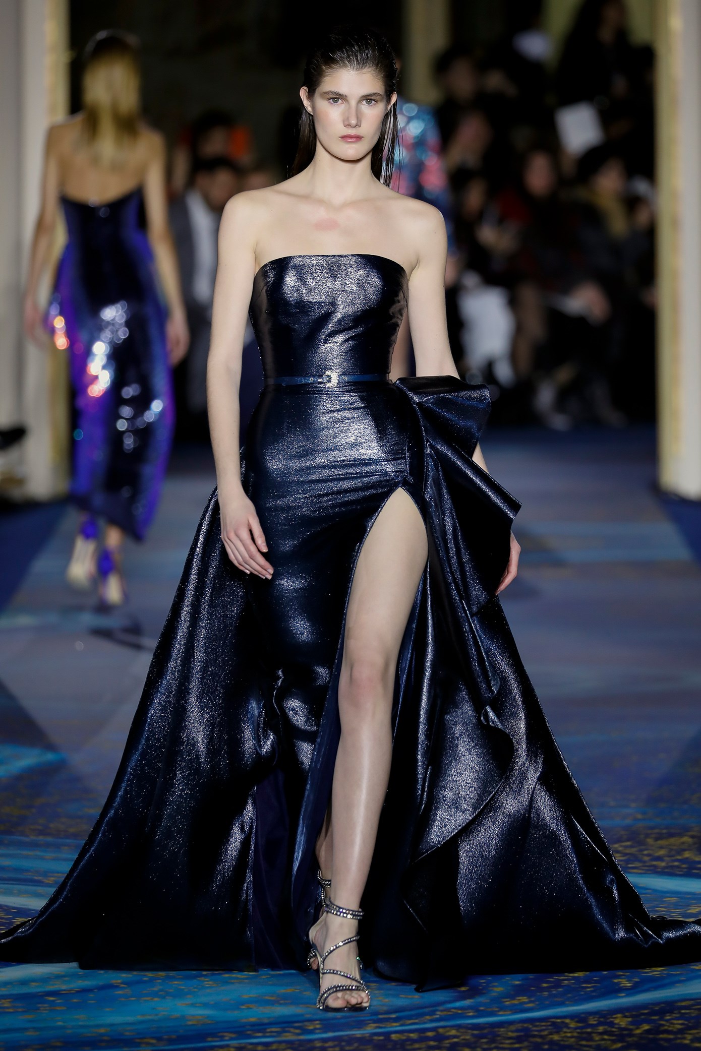 Zuhair Murad Strapless Prom Dresses Thigh High Slits Ruffles Designer Evening Gowns Luxury Formal Party Dresses robes de soirée