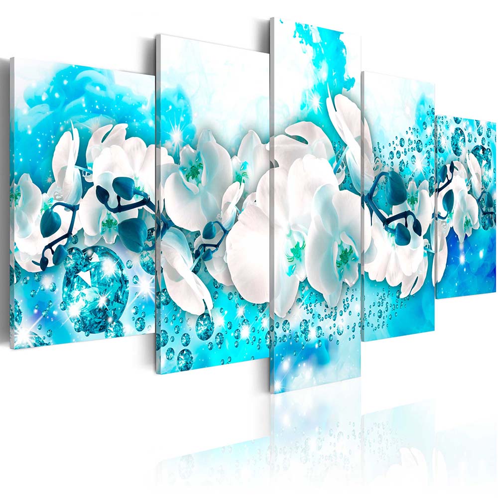 Fashion Wall Art Canvas Painting 5 Pieces Abstract Diamond White Orchid Flower Modern Home Decoration,Choose Color And Size No Frame