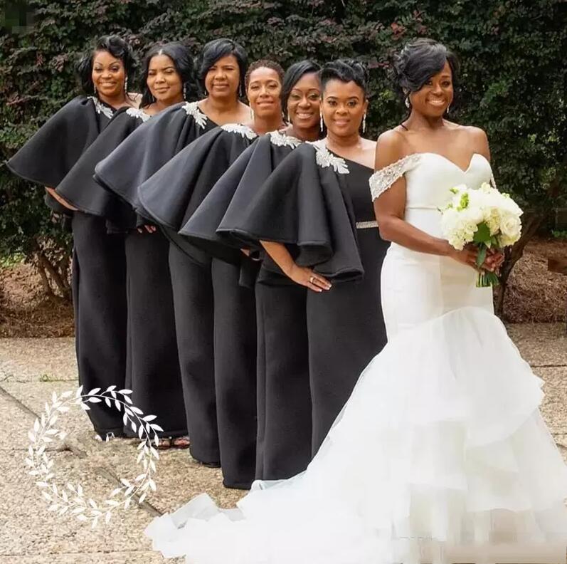 African Nigerian New Black Sheath Bridesmaid One Shoulder Lace Applique Formal Dresses Wedding Guest Dress Robes De Demoisel moisel