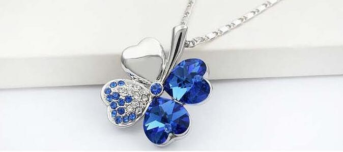 2020 925 Silver Necklace Jewelry Real Austria Crystal Sweet Style Four Leaf Clover Pendant Necklace Jewelry For Women Wedding Gift 5 Colors