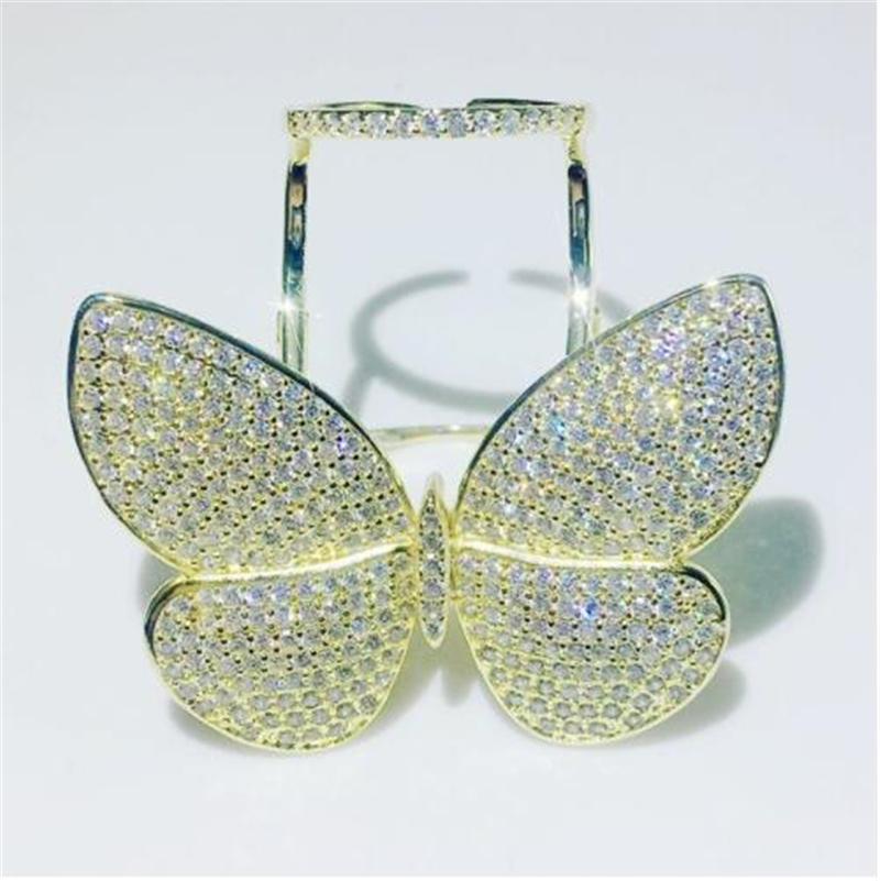 Vecalon 2 colors Flying butterfly Ring 925 sterling silver Mirco pave Diamond Party Wedding Band rings for women Jewelry