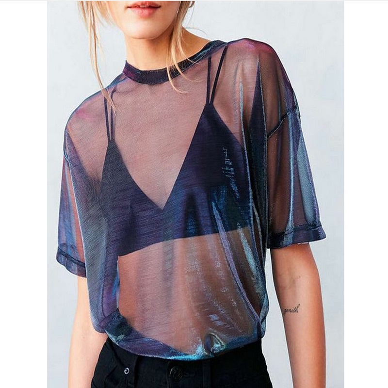2019 Hot Women Summer Mesh Sheer Punk T- Shirt Holographic Short Sleeve Transparent Shiny Club Tee Shirt
2019 Hot Women Summer Mesh Sheer Punk T- Shirt Holographic Short Sleeve Transparent Shiny Club Tee Shirt