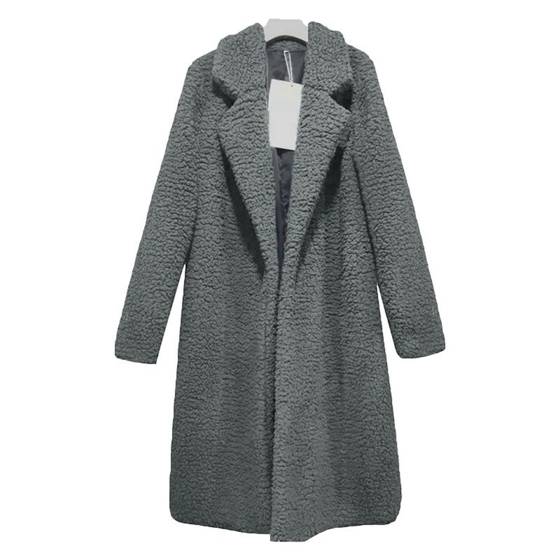 Monerffi Winter Thicken Women Long Coat Faux Fur Jackets Lapel Teddy Cardigan Slim Plus Size Lamb Wool Outwear T190827