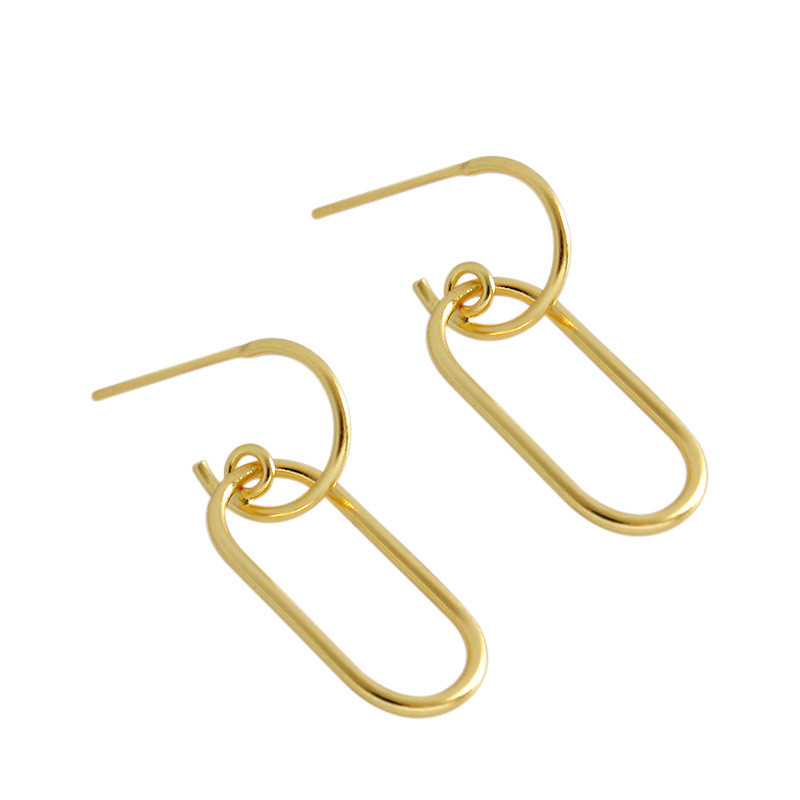 New White Gold /18K Gold Color Simple Style Geometric Oval Dangle Earrings For Women Authentic 925 Sterling Silver Drop Earring