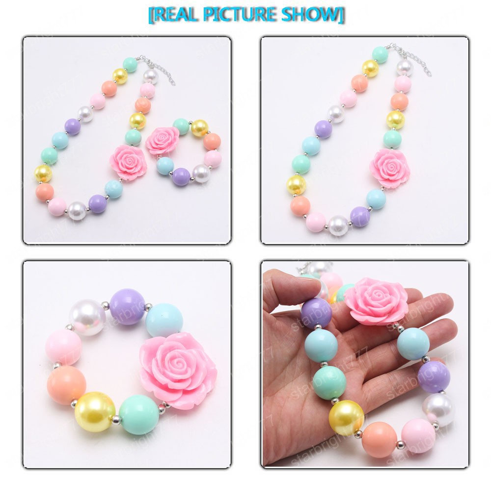 New Colorful baby girls chunky flower necklace diy beads bracelets for kids party gift handmade bubblegum jewelry