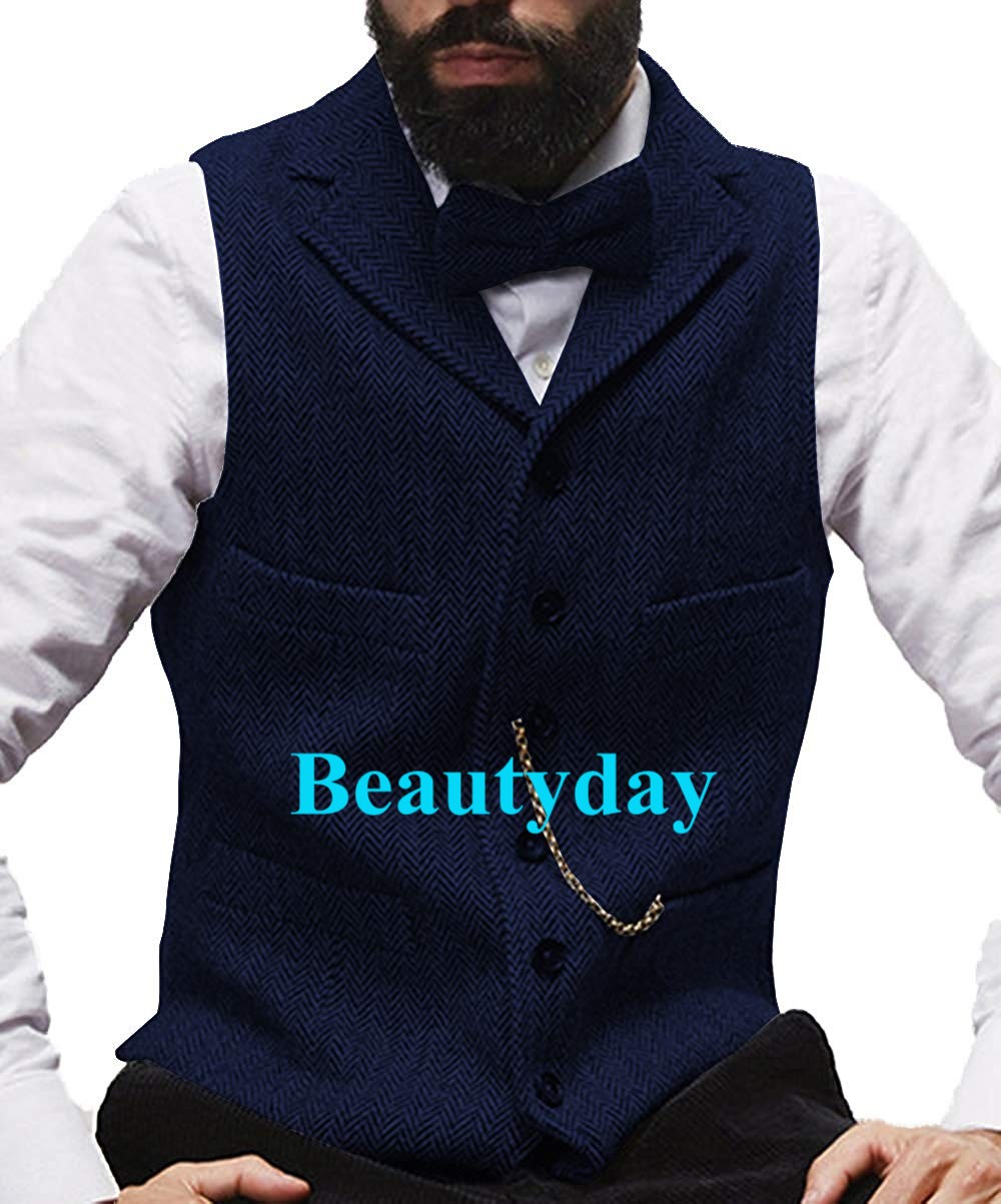 2019 Farm Brown Groom Vests Wool Herringbone Tweed Vest Slim Fit Men's Suit Vest Prom Country Wedding Waistcoat Dress Tailor Made Plus Size