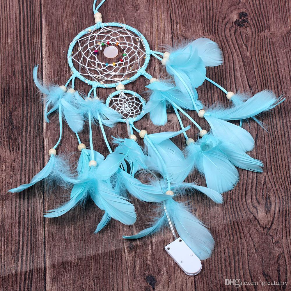 LED Light Dream Catcher Handmade Feathers Car Home Wall Hanging Decoration Ornament Gift Dreamcatcher Wind Chime christmas birthday gifts