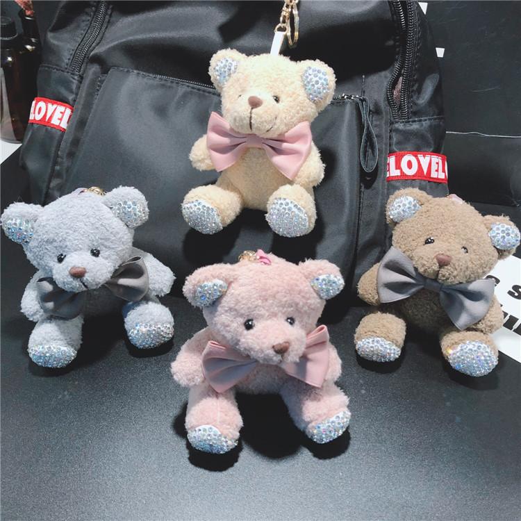 Cute Plush Teddy Sitting Position Bear Keychain Flash Diamond Doll Car Key Chain Ring Ladies Bag Pendant Cute Keychain