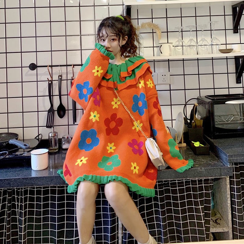 Korean Doll Collar Cute Pullovers Spring New Japanese Loose Mid-length Sweaters Women Ruffled Folower Thick Knitted Sweaters, Orange
Korean Doll Collar Cute Pullovers Spring New Japanese Loose Mid-length Sweaters Women Ruffled Folower Thick Knitted Sweaters, Orange