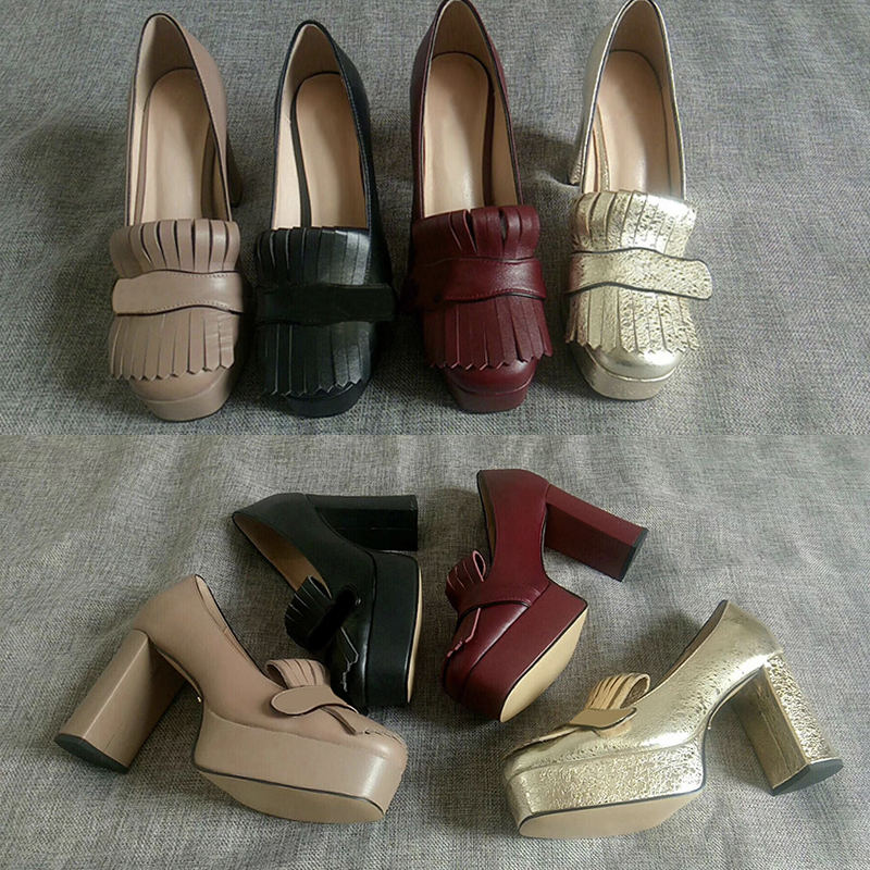 Latest Leather platform pump with fringe women high heels Vintage Marmont shoes Double Toe hardware 3.3" 4.5" with platform, Black
Latest Leather platform pump with fringe women high heels Vintage Marmont shoes Double Toe hardware 3.3" 4.5" with platform, Black