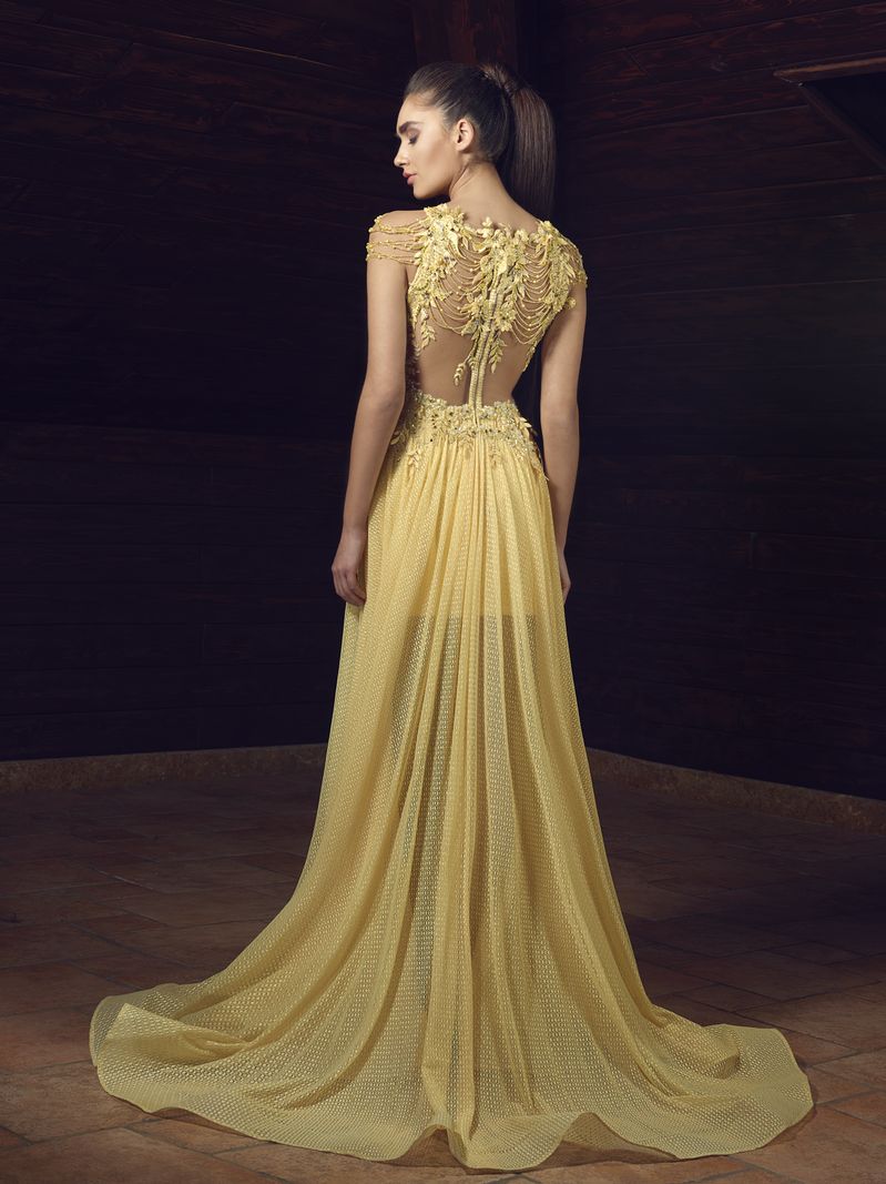Elegant A Line Light Yellow Prom Dresses Jewel Lace Applique Beads Designer Evening Dress with Ruffles Sexy Bridal Gowns
