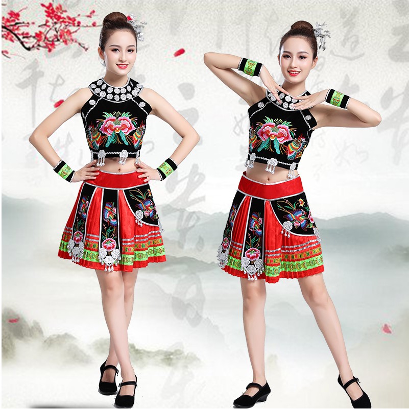 Women's Hmong Miao costume Traditional Asian dress thailand style dancing apparel ethnic clothing colorful festival stage wear