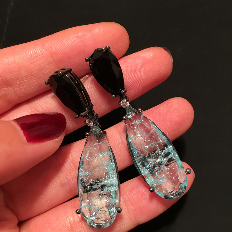 Fashion-Water Drop Earrings Women Trendy Crystal Blue Pendant Earring Fashion Catwalk 925 Silver Jewelery Freeshipping