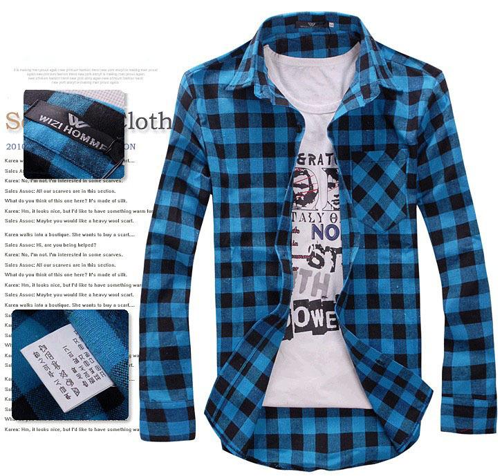 Fashion Men Vintage Shirts Plaid Check Long Sleeve Shirt Slim Fit Shirts for Men High Quality Men's Clothing Shirts M-2XL