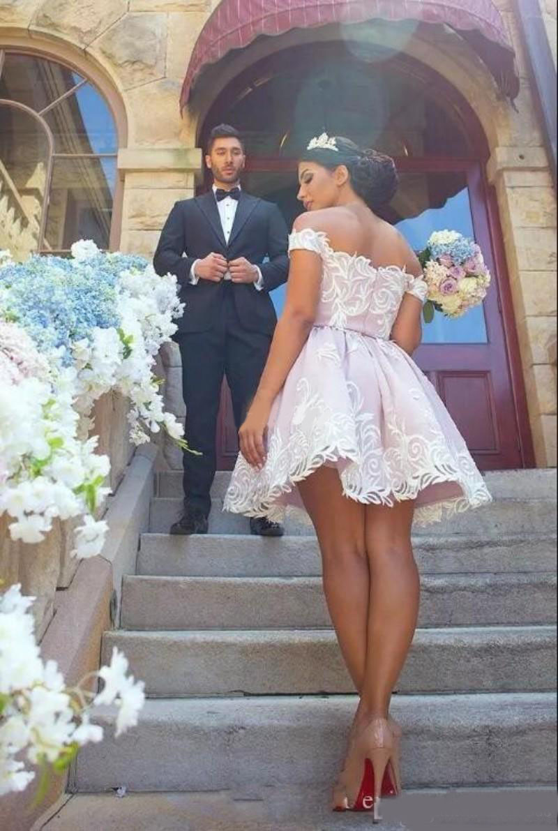 Light Pink Short Homecoming Dresses 2020 New Lace Appliques Off The Shoulder Formal Party Prom Gown Mini Cocktail Dresses Sweet 16 Dress