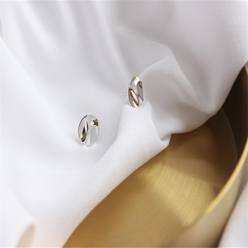 New Geometric Round Stud Earrings For Women Student Authentic 925 Sterling Silver Irregular Concave Convex Earring