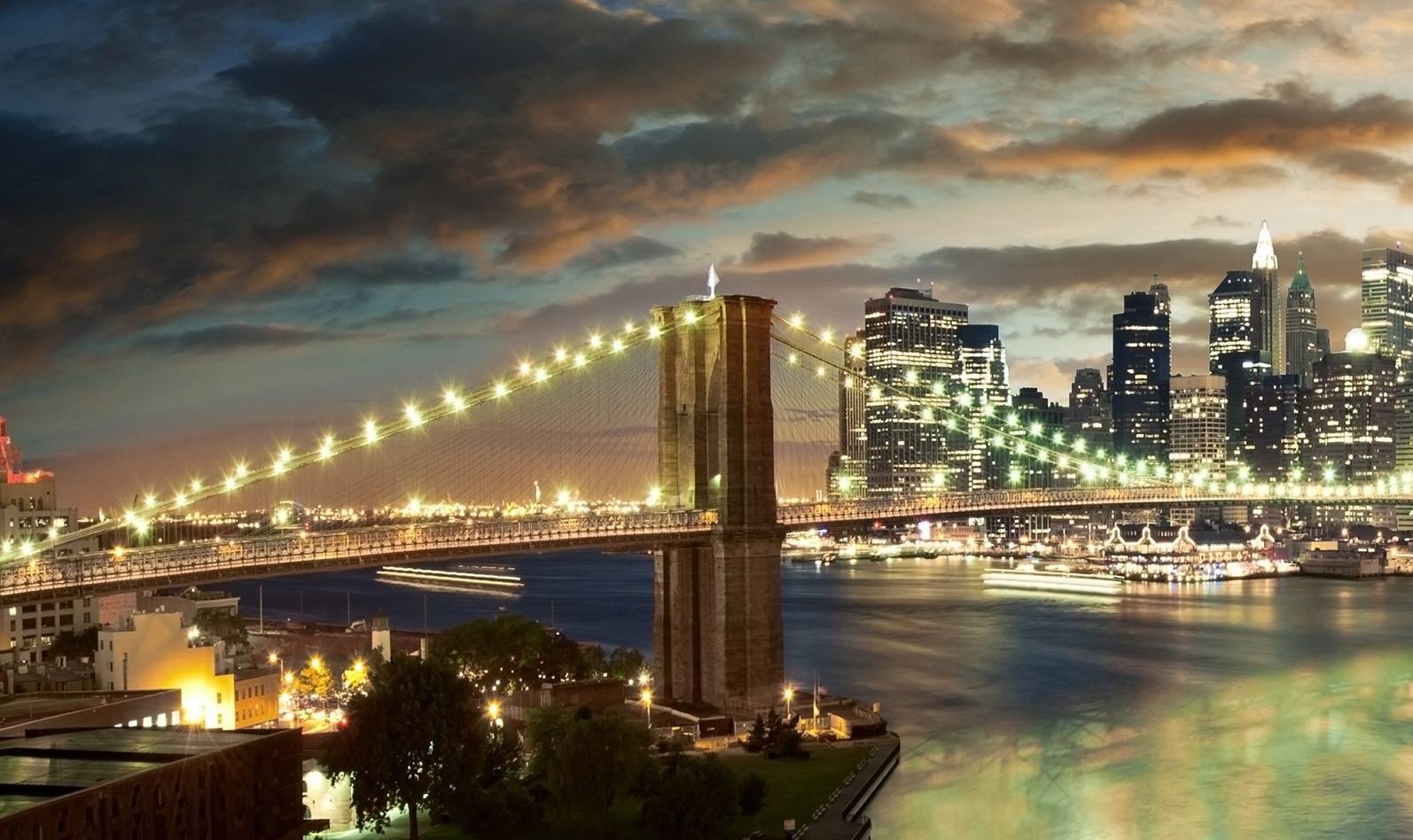 4pcs/set Brooklyn Bridge Night View No Frame Wall Art Oil Painting On Canvas Seascape Paintings Picture Decor Living Room